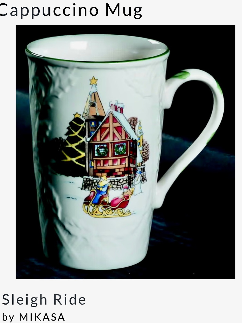 Mikasa “Sleigh Ride” (4) tall cappuccino mugs & desert/ salad plates
